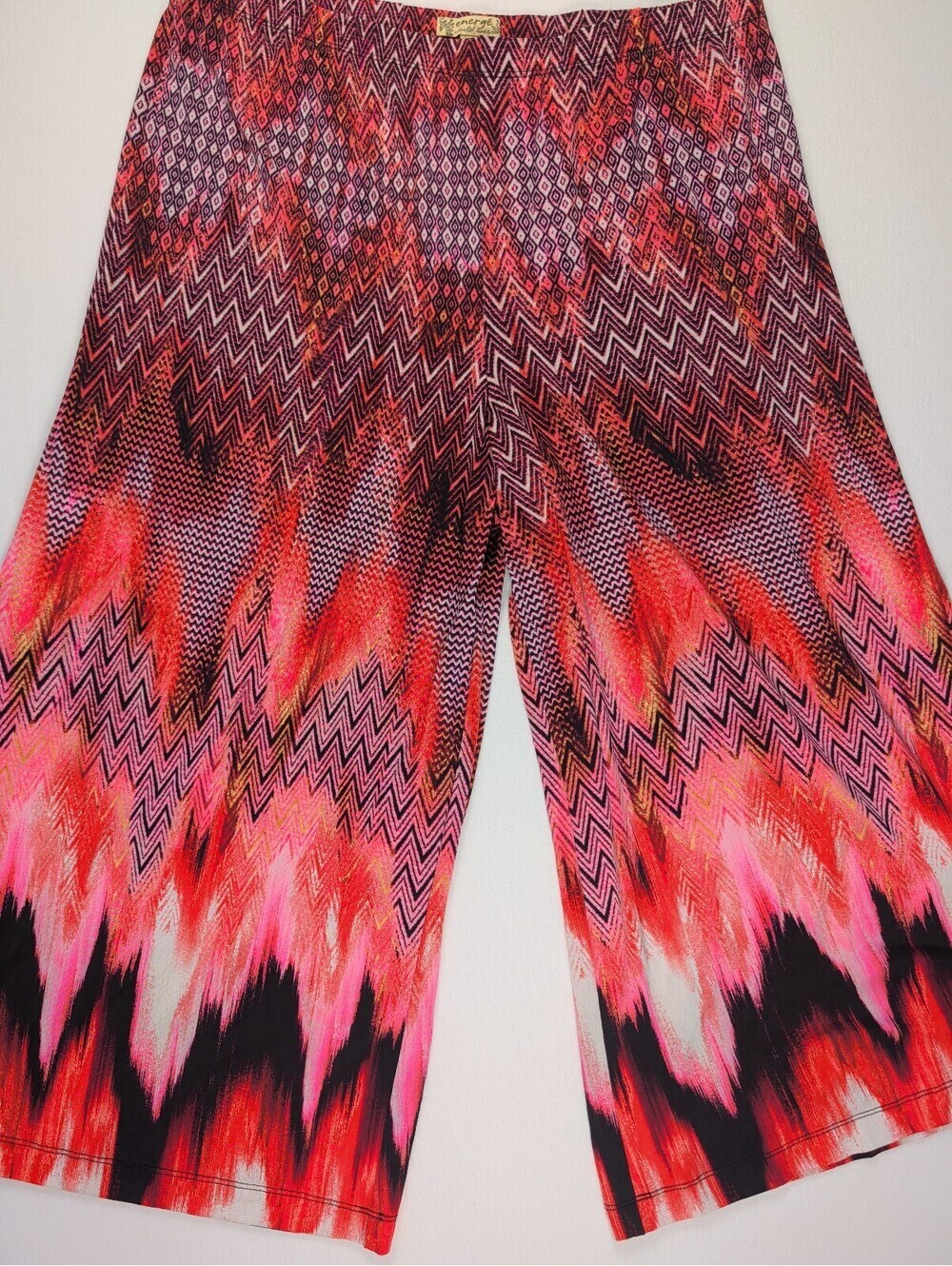 L'Energé World Wear Chevron Wide Leg Palazzo Pants Pink Orange Black M